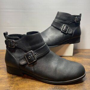 Vionic 322 Logan Black Leather Zip Up Ankle Boot  Buckle Shoe Women US 10